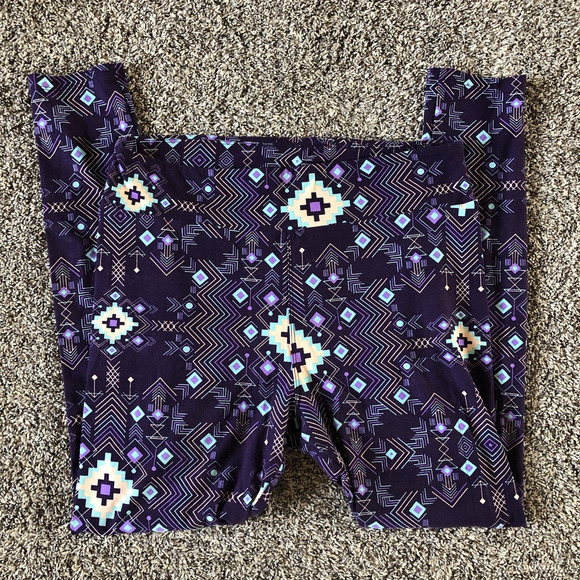 LuLaRoe Blue Multicolor Aztec Print Leggings Women's One Size Tall and Curvy - Picture 7 of 7